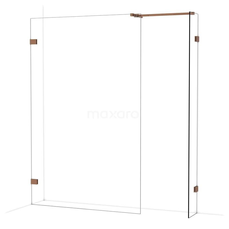 Diamond Walk-in shower | 130x30 cm Glanzend koper Clear glass 2 fixed walls IDB1303520GKP