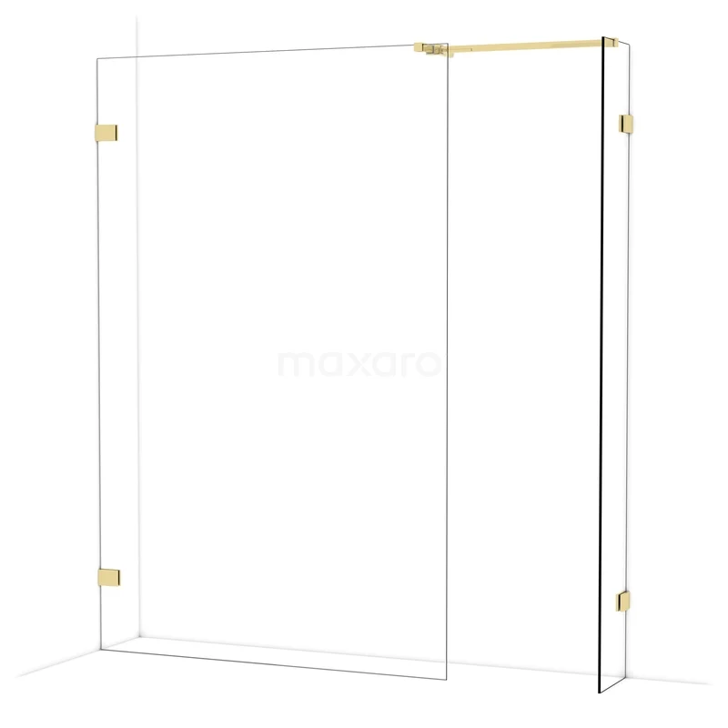 Diamond Walk-in shower | 130x30 cm Glanzend lichtgoud Clear glass 2 fixed walls IDB1303520GLG