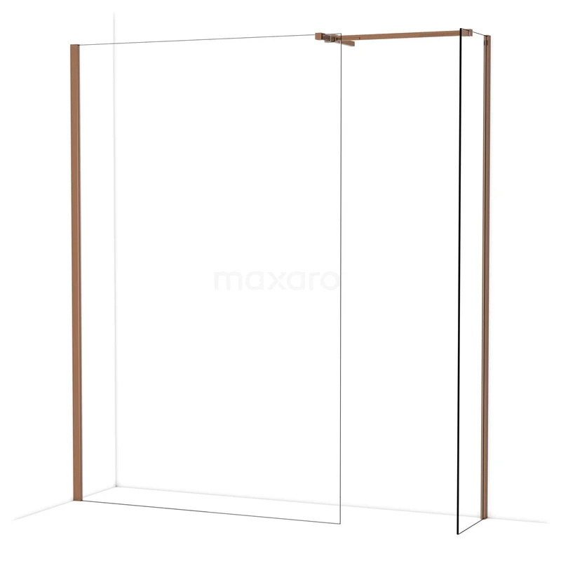 Diamond Walk-in shower | 130x40 cm Glanzend koper Clear glass 2 fixed walls IDB1304510GKP