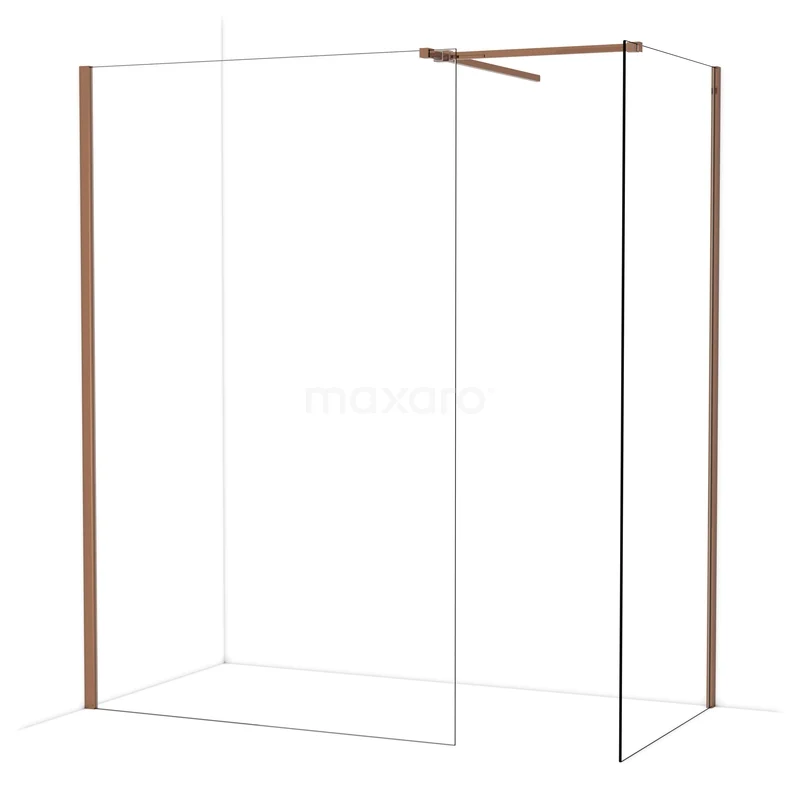 Diamond Inloopdouche | 130x90 cm Glanzend koper Helder glas 2 vaste wanden IDB1309510GKP