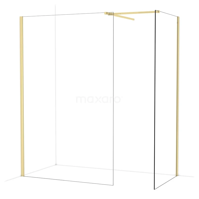 Diamond Inloopdouche | 130x90 cm Glanzend lichtgoud Helder glas 2 vaste wanden IDB1309510GLG