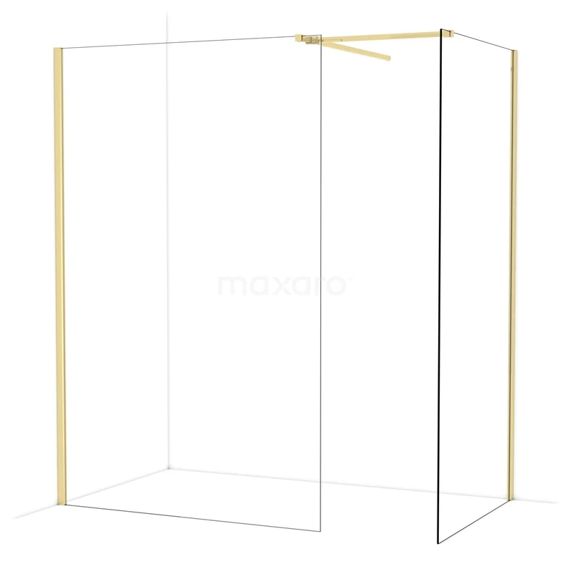 Diamond Walk-in shower | 130x100 cm Glanzend lichtgoud Clear glass 2 fixed walls IDB1310510GLG Douchewand met goudkleurig frame, rechthoekig design, minimalistisch en modern, ideaal voor een stijlvolle badkamer.