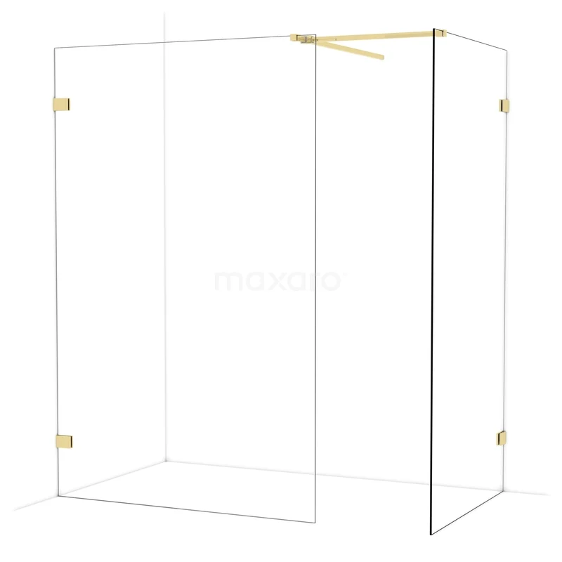 Diamond Walk-in shower | 130x100 cm Glanzend lichtgoud Clear glass 2 fixed walls IDB1310520GLG