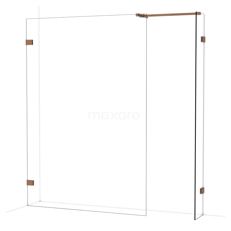 Douchewand van helder glas met mat zwarte accenten, geschikt voor moderne badkamers, strak design met stevige scharnieren.
