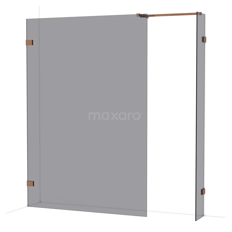 Diamond Walk-in shower | 140x30 cm Glanzend koper Smoke glass 2 fixed walls IDB1403521GKP
