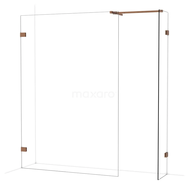 Begehbare Duschen IDB1404520GKP Duschwand mit kupferfarbenen Details, rahmenloses Design, Klarglas, ideal für eine moderne Badezimmergestaltung.