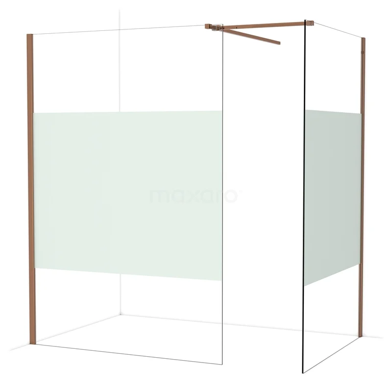Diamond Walk-in shower | 140x120 cm Glanzend koper Clear with matt strip 2 fixed walls IDB1412513GKP