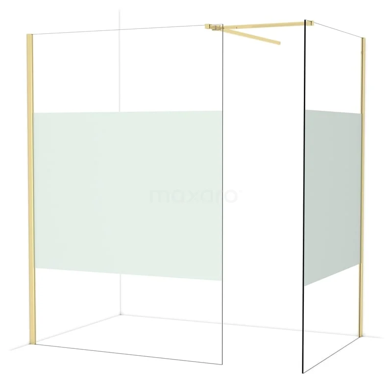 Diamond Inloopdouche | 140x120 cm Glanzend lichtgoud Helder met matte strook 2 vaste wanden IDB1412513GLG Diamond Inloopdouche | 140x120 cm Glanzend lichtgoud Helder met matte strook 2 vaste wanden IDB1412513GLG