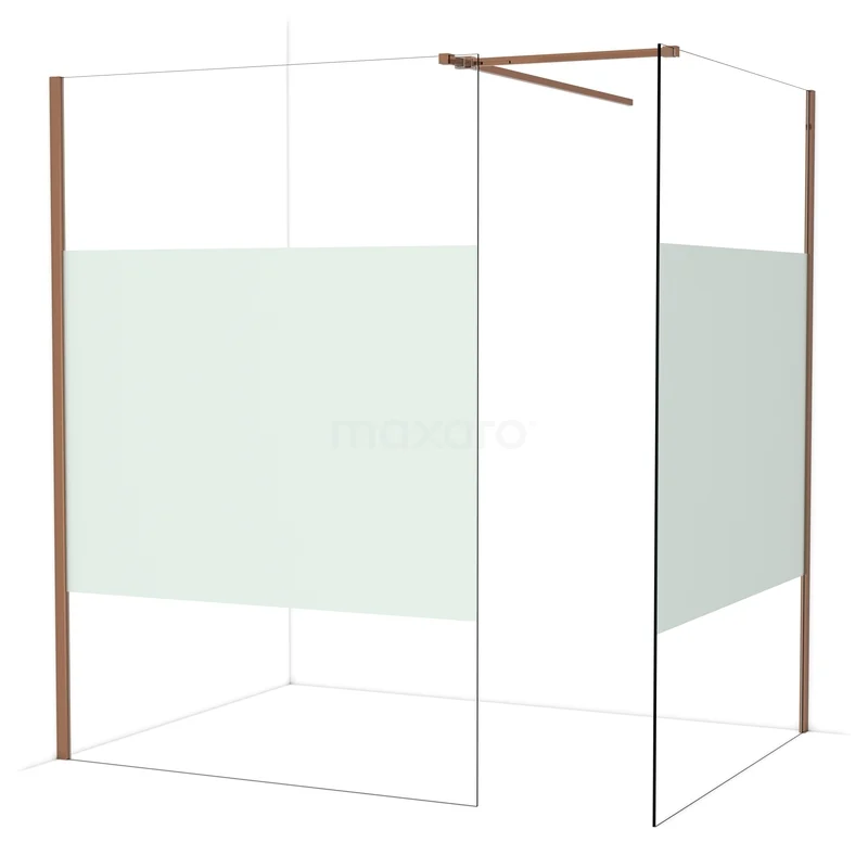 Diamond Walk-in shower | 140x140 cm Glanzend koper Clear with matt strip 2 fixed walls IDB1414513GKP Diamond Walk-in shower | 140x140 cm Glanzend koper Clear with matt strip 2 fixed walls IDB1414513GKP