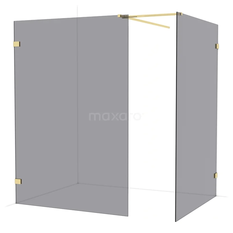 Diamond Walk-in shower | 140x140 cm Glossy light gold Smoke glass 2 fixed walls IDB1414521GLG Luxe hoekdouchewand met goudkleurige accenten, mat glas en minimalistisch design, perfect voor een moderne badkamer.
