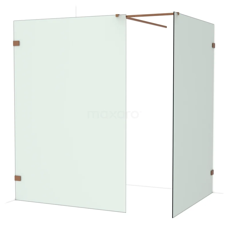 Glazen douchewand met hoekopstelling, helder glas en roestvrijstalen bevestiging, ideaal voor moderne badkamers.