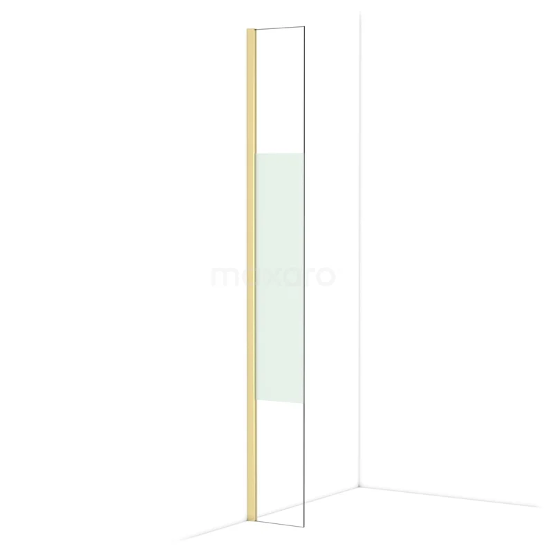 Glazen douchewand met goudkleurig frame, slank ontwerp en modern design; ideaal voor een stijlvolle badkamerindeling.