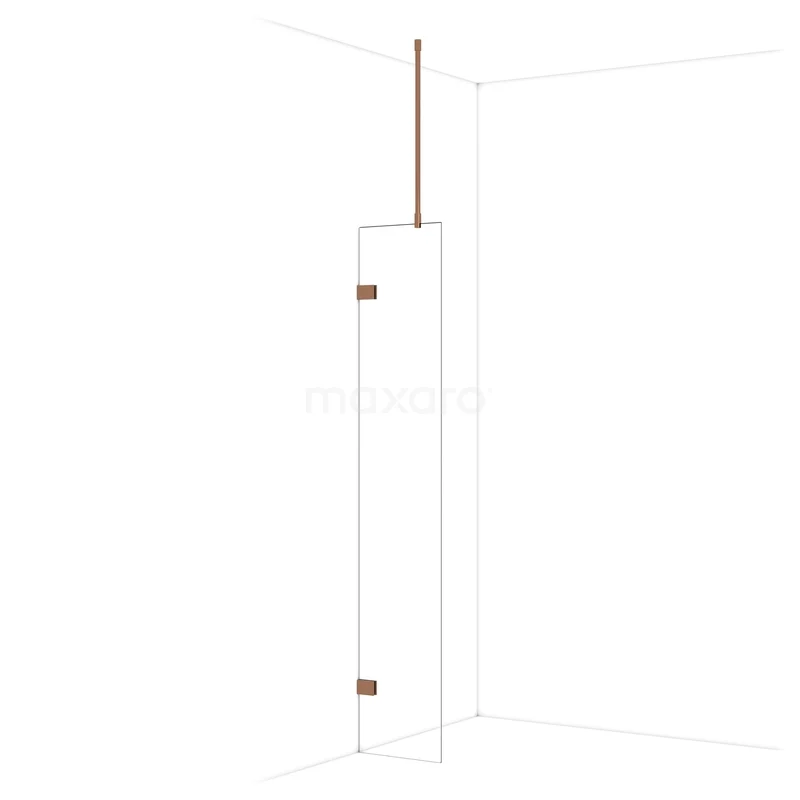 Diamond Walk-in shower | 40 cm Shiny copper Clear glass Fixed wall IDA04720GKP Douchewand van helder glas met mat gouden ophangprofiel, ideaal voor een moderne badkamerstijl.