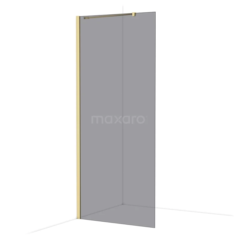Diamant begehbare Dusche 90cm Kupfer glänzend Rauchglas Festwand IDA09211GLG Glas Duschwand mit Gold Profil, minimalistisches Design, ideal für ein modernes Badezimmer.