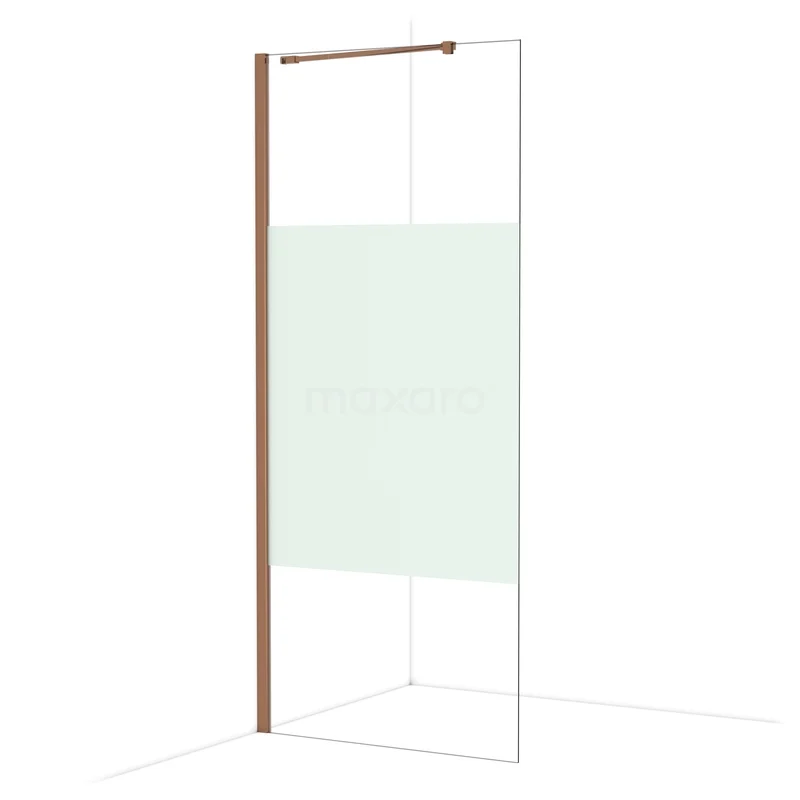 Diamond Walk-in shower | 90 cm Shiny copper Clear with matt strip Fixed wall IDA09213GKP Glazen douchewand met mat gedeelte en een slanke bronzen rand, ideaal voor een moderne badkamerstijl.