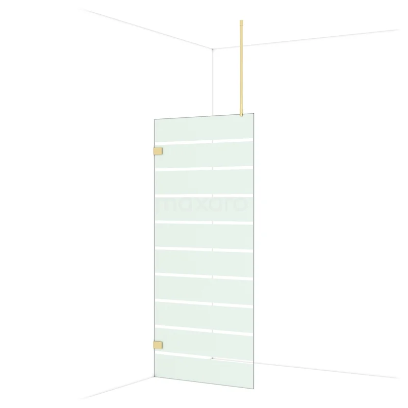 Diamond begehbare Dusche | 90 cm Glänzendes Hellgold Feste Wand IDA09726GLG Glas Duschwand mit horizontalen Streifen, Klarglas, Messingdetails, ideal für eine stilvolle Badezimmergestaltung.