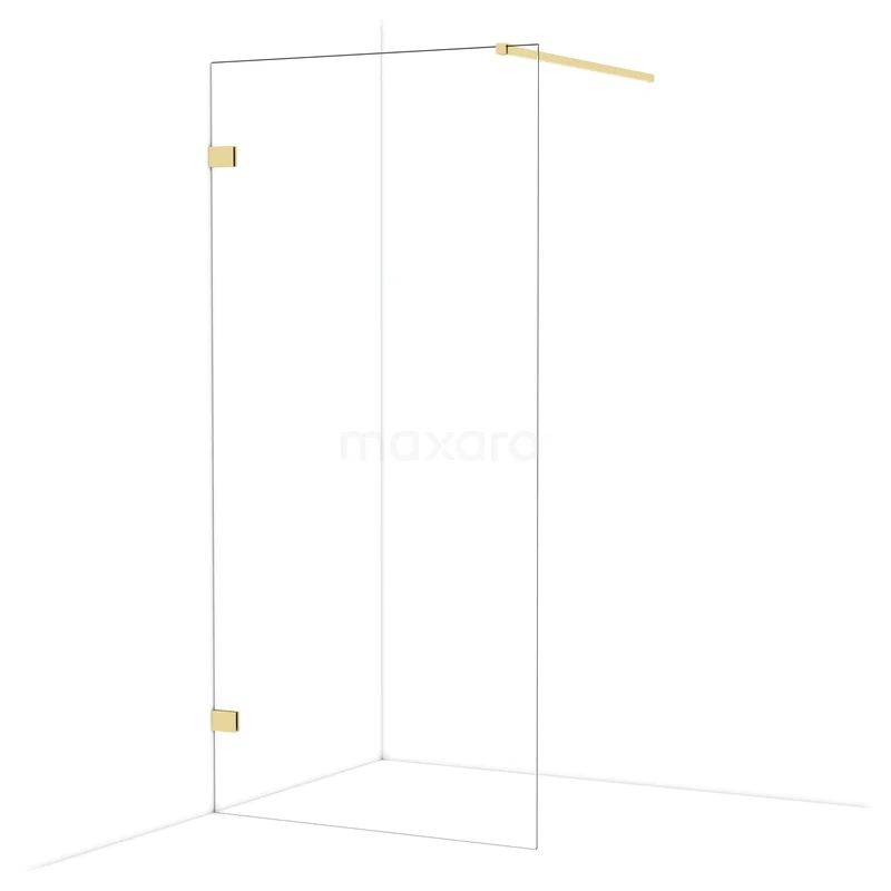 Diamond Walk-in shower | 100 cm Glossy light gold Clear glass Fixed wall IDA10120GLG Glazen douchewand met gouden beslag, frameloos ontwerp, ideaal voor een moderne badkamer.