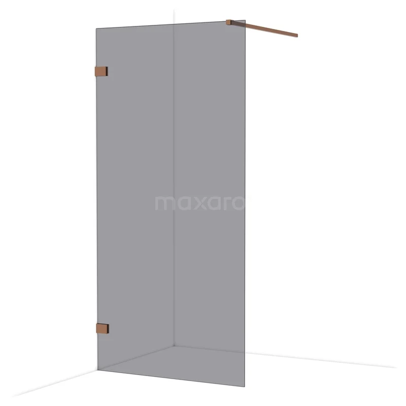 Diamond Walk-in shower | 100 cm Shiny copper Smoke glass Fixed wall IDA10121GKP Matglazen douchewand met hoekprofiel en chroom accenten, perfect voor een moderne badkamerinrichting.