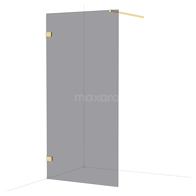 Diamond Walk-in shower | 100 cm Glossy light gold Smoke glass Fixed wall IDA10121GLG Douchewand mat zwart glas, rechthoekig design met goudkleurige details, ideaal voor een moderne badkamer.