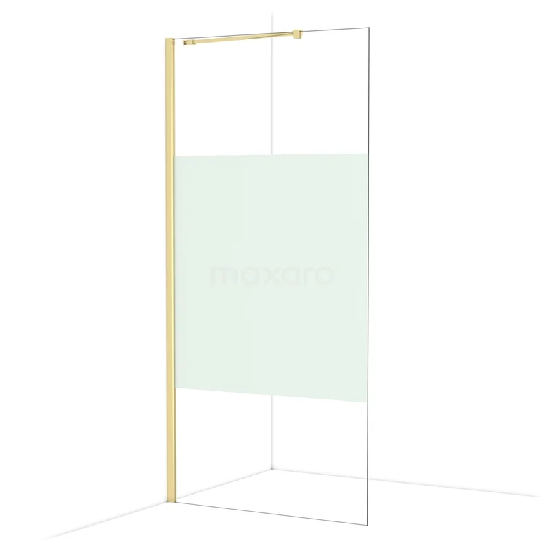 Diamond Walk-in shower | 100 cm Glossy light gold Clear with matt strip Fixed wall IDA10213GLG Glazen douchewand met matgouden profiel, transparant met mat middenpaneel, ideaal voor moderne badkamerinrichtingen.