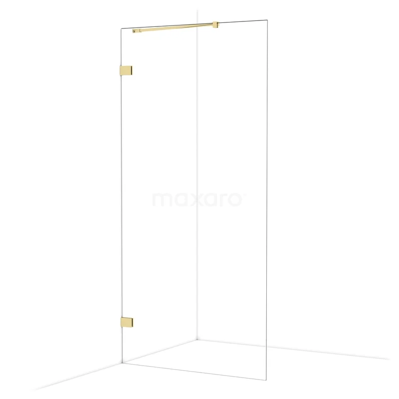 Diamond Walk-in shower | 100 cm Glossy light gold Clear glass Fixed wall IDA10220GLG Glazen douchewand met goudkleurige scharnieren, minimalistisch design, ideaal als stijlvolle toevoeging voor de badkamer.