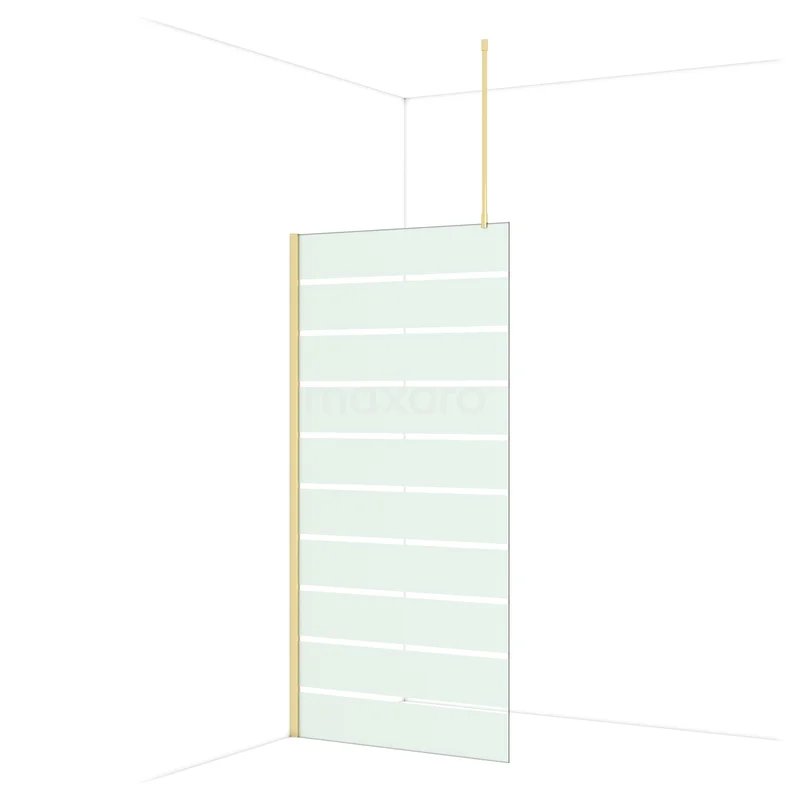 Diamond Walk-in shower | 100 cm Glossy light gold Clear with matt stripes Fixed wall IDA10716GLG Glazen douchewand met horizontale lijnen, helder glas, minimalistisch design, ideaal als luxe scheiding in moderne badkamers.