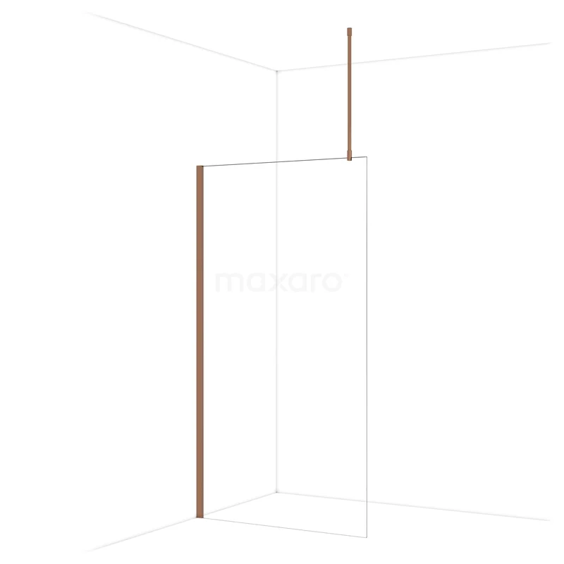 Diamond Walk-in shower | 110 cm Shiny copper Clear glass Fixed wall IDA11710GKP Glazen inloopdouche met bronskleurige profielen, minimalistisch design, ideaal voor een luxe badkamer.