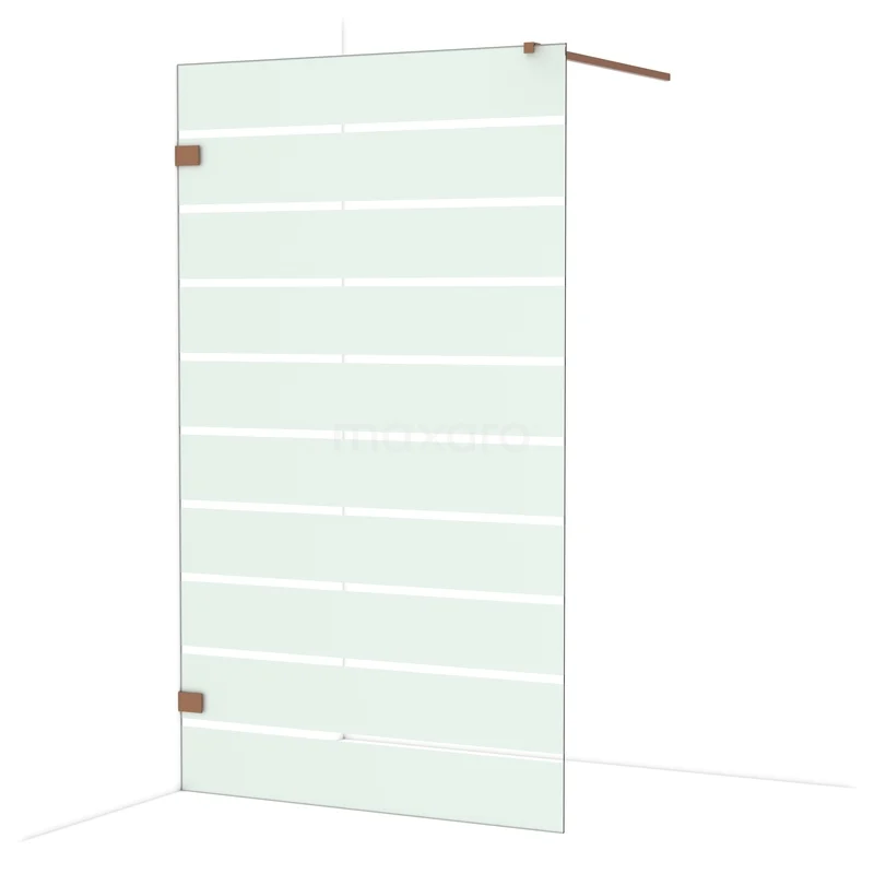 Diamond Walk-in shower | 120 cm Shiny copper Clear with matt stripes Fixed wall IDA12126GKP Glazen douchewand met modern streeppatroon, transparant design, geschikt voor badkamerinrichting en ruimtebesparend gebruik.
