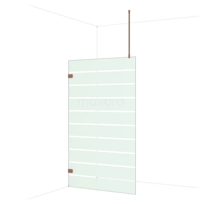 Diamond Walk-in shower | 120 cm Shiny copper Clear with matt stripes Fixed wall IDA12726GKP Glazen douchewand met mat witte strepen, modern design, geschikt voor een strakke en stijlvolle badkamerinrichting.