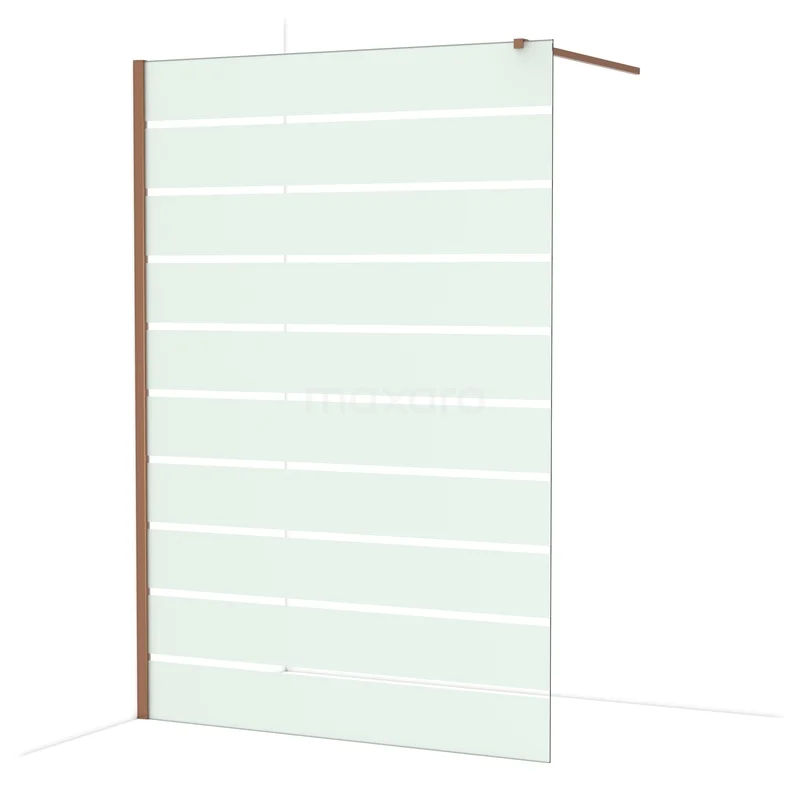 Diamond Walk-in shower | 140 cm Shiny copper Clear with matt stripes Fixed wall IDA14116GKP Glazen douchewand met stijlvolle witte lijnen, hoekprofiel in chroom, ideaal voor een moderne badkamer.