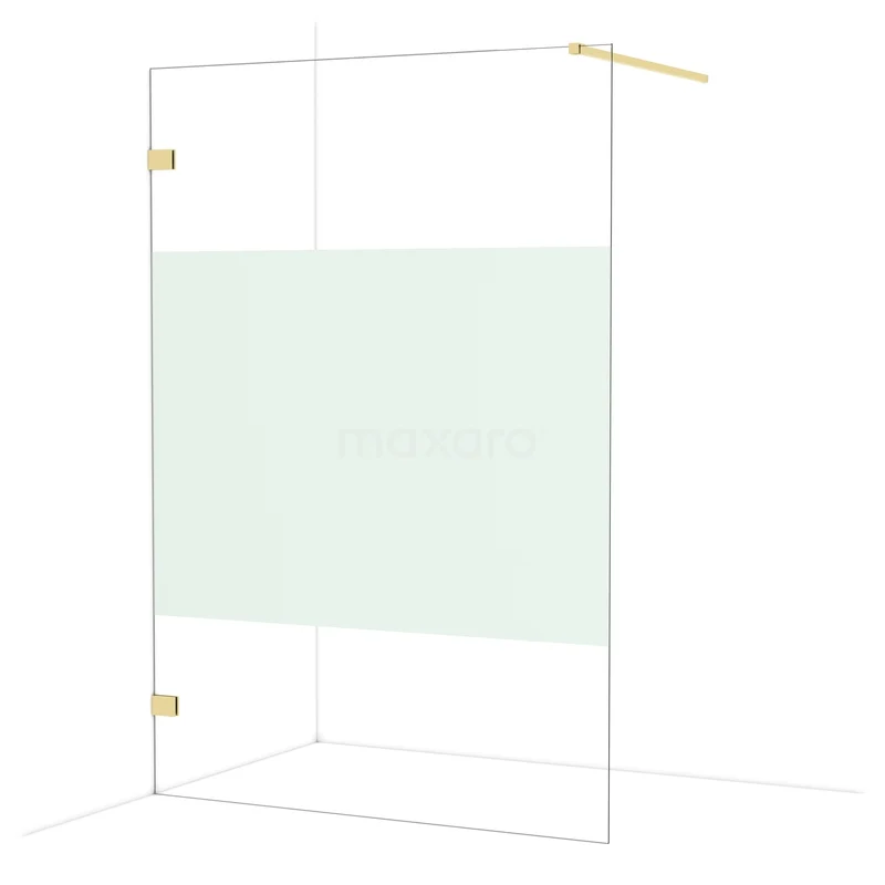Diamond Begehbare Dusche 140 cm Kupfer glänzend Klar mit Mattstreifen Festwand IDA14123GLG Glas Duschwand mit goldfarbenen Scharnieren und Mattglasstreifen, ideal für eine stilvolle und moderne Badezimmer Einrichtung.