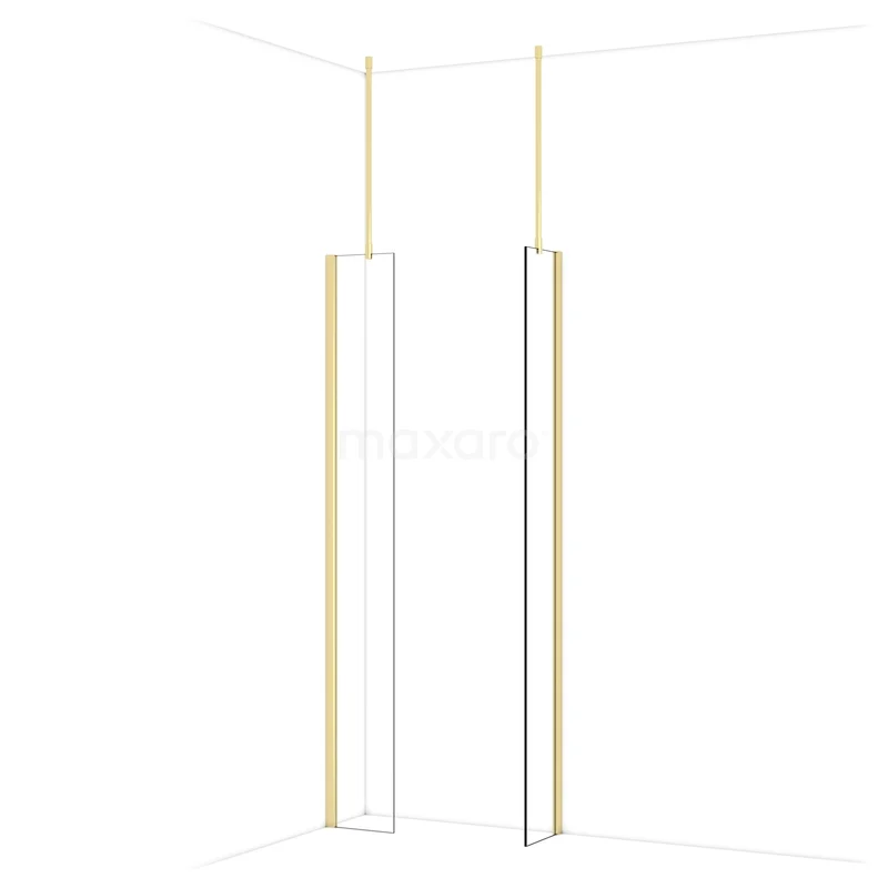 Diamond Inloopdouche | 30x30 cm Glanzend lichtgoud Helder glas 2 vaste wanden IDB0303910GLG
