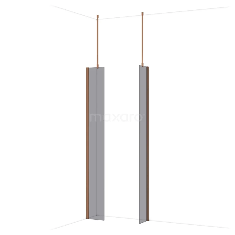 Diamond Inloopdouche | 30x30 cm Glanzend koper Rookglas 2 vaste wanden IDB0303911GKP