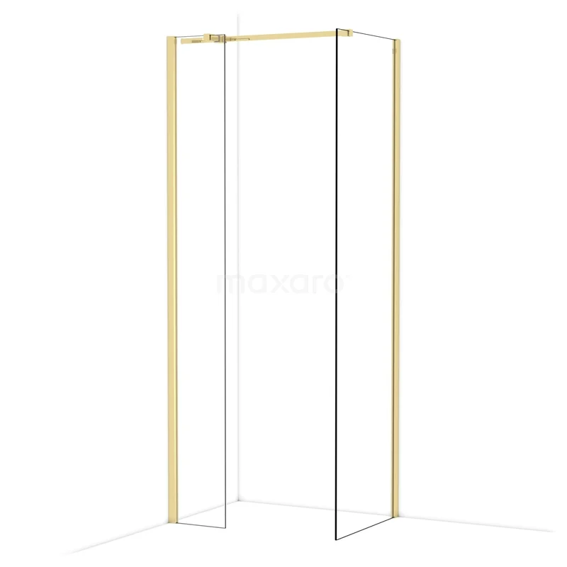 Diamond Walk-in shower | 60x30 cm Glossy light gold Clear glass 2 fixed walls IDB0306310GLG Douchewand met gouden frame, minimalistisch design, glas en metaal, ideaal voor moderne badkamerinrichting.