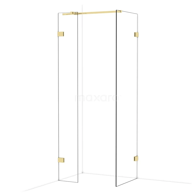 Diamond Walk-in shower | 60x30 cm Glossy light gold Clear glass 2 fixed walls IDB0306320GLG Glazen douchewand met goudkleurige scharnieren, hoogwaardige afwerking, ideaal voor een luxe en moderne badkamer.