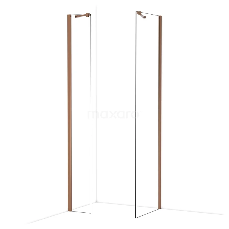 Begehbare Duschen IDB0306410GKP Matt Weiß Duschwand mit Roségold Profil, modernes Design und Eckaufstellung, ideal für einen stilvollen Badezimmer Auftritt.