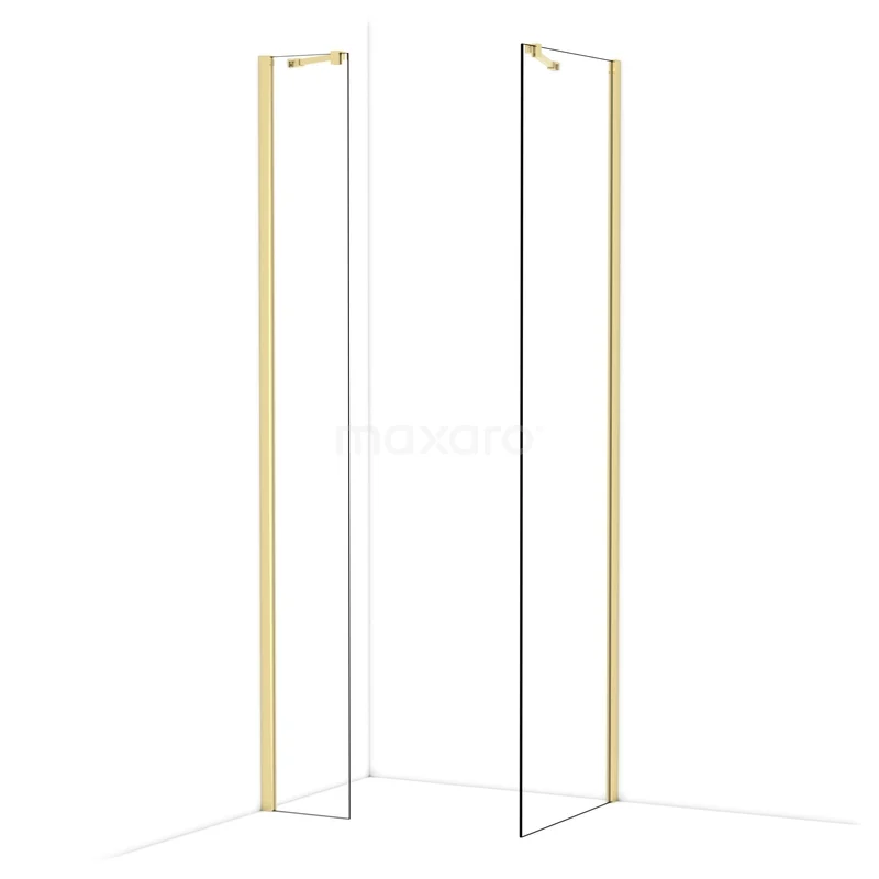 Diamond Walk-in shower | 60x30 cm Glanzend lichtgoud Clear glass 2 fixed walls IDB0306410GLG