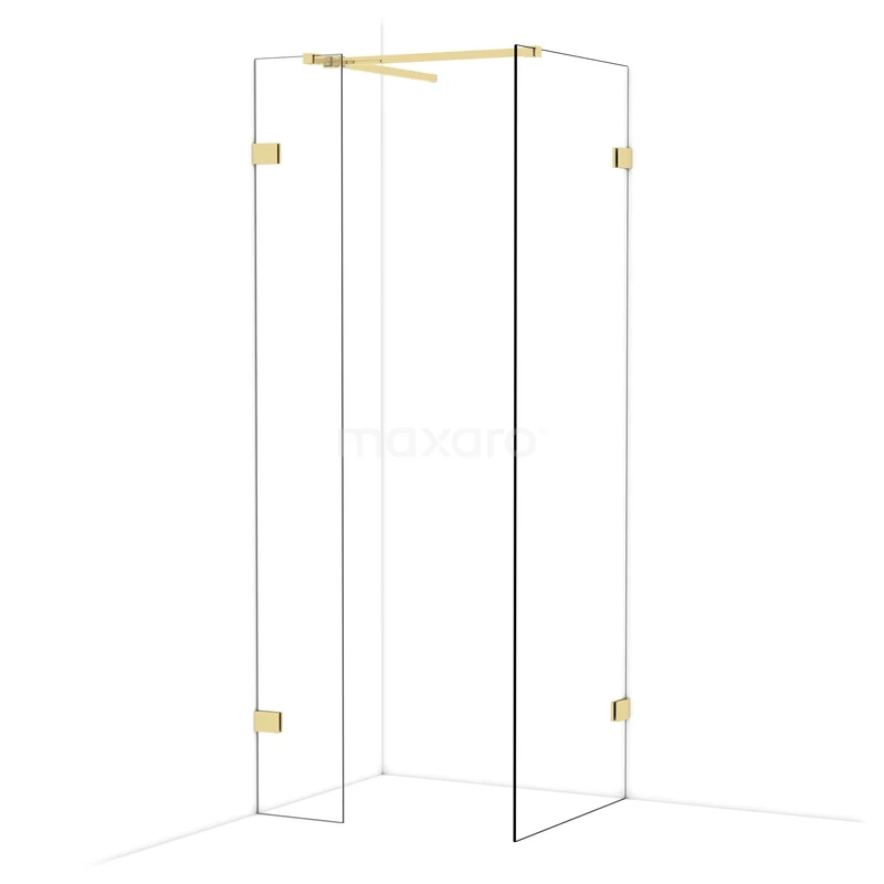 Diamond Inloopdouche | 70x30 cm Glanzend lichtgoud Helder glas 2 vaste wanden IDB0307520GLG
