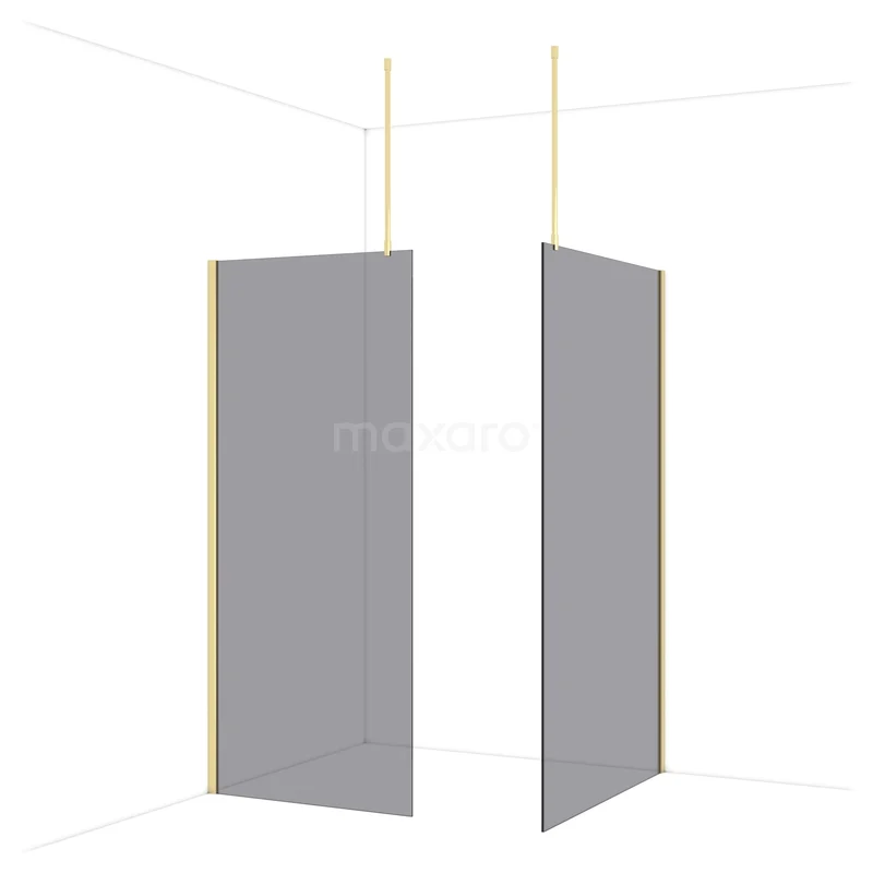 Diamond Inloopdouche | 120x90 cm Glanzend lichtgoud Rookglas 2 vaste wanden IDB0912911GLG