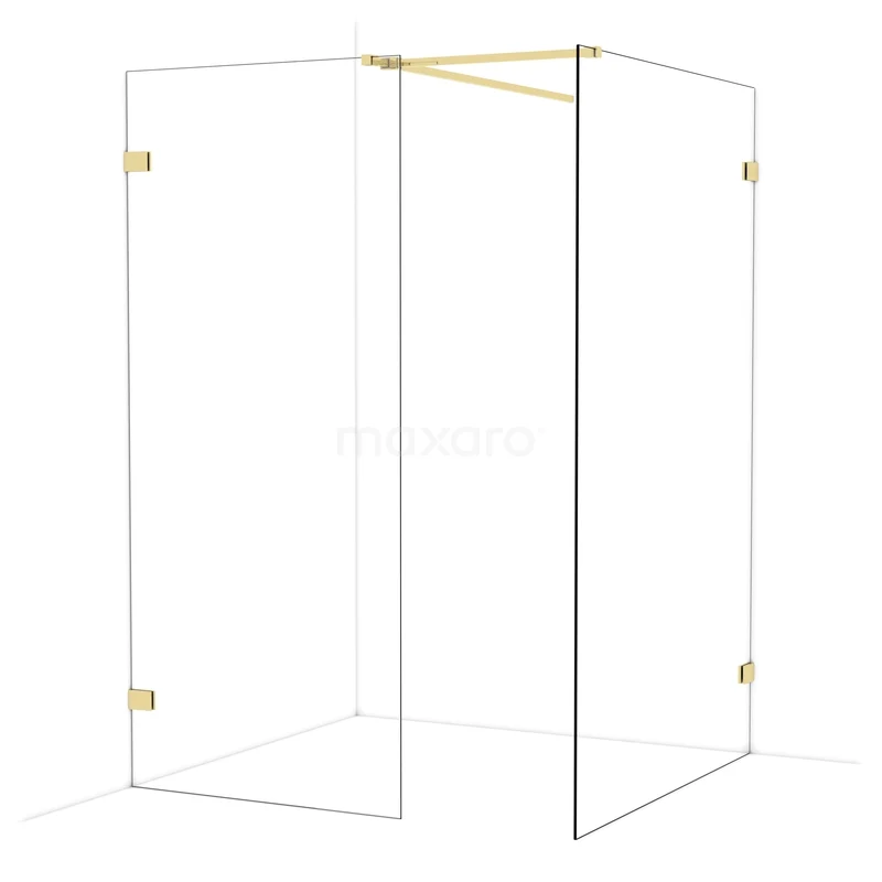 Begehbare Duschen IDB0913520GLG Glas Duschwand mit Gold Details, eckige Form, ideal für eine stilvolle Badezimmer Einrichtung.