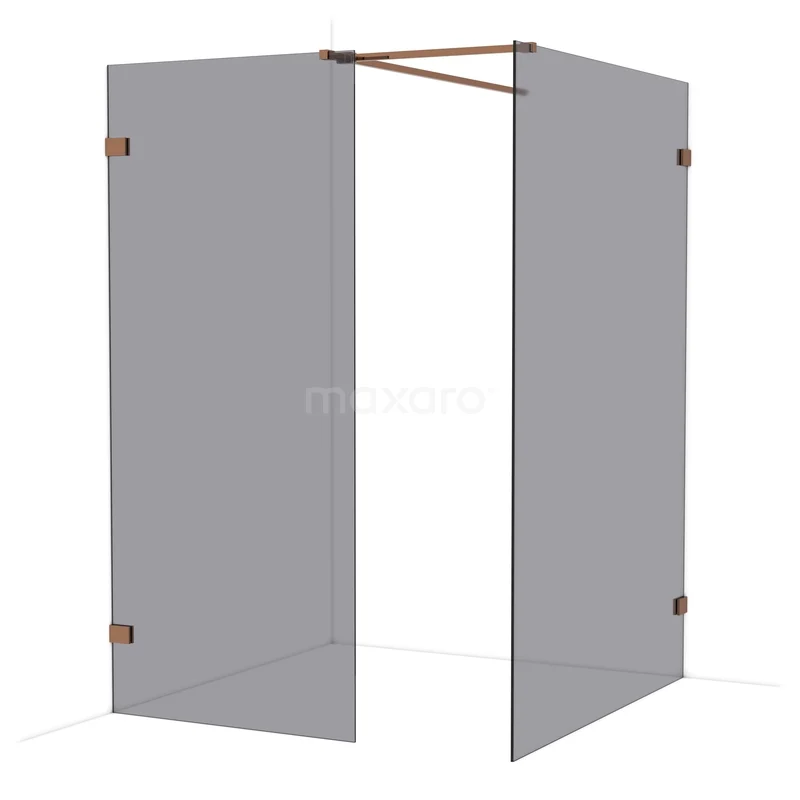 Begehbare Duschen IDB0914521GKP Duschwand Grau Glas, Eckmontage, rostfreier Stahlrahmen mit Kupferfarbenen Akzenten, perfekt für moderne Bäder.