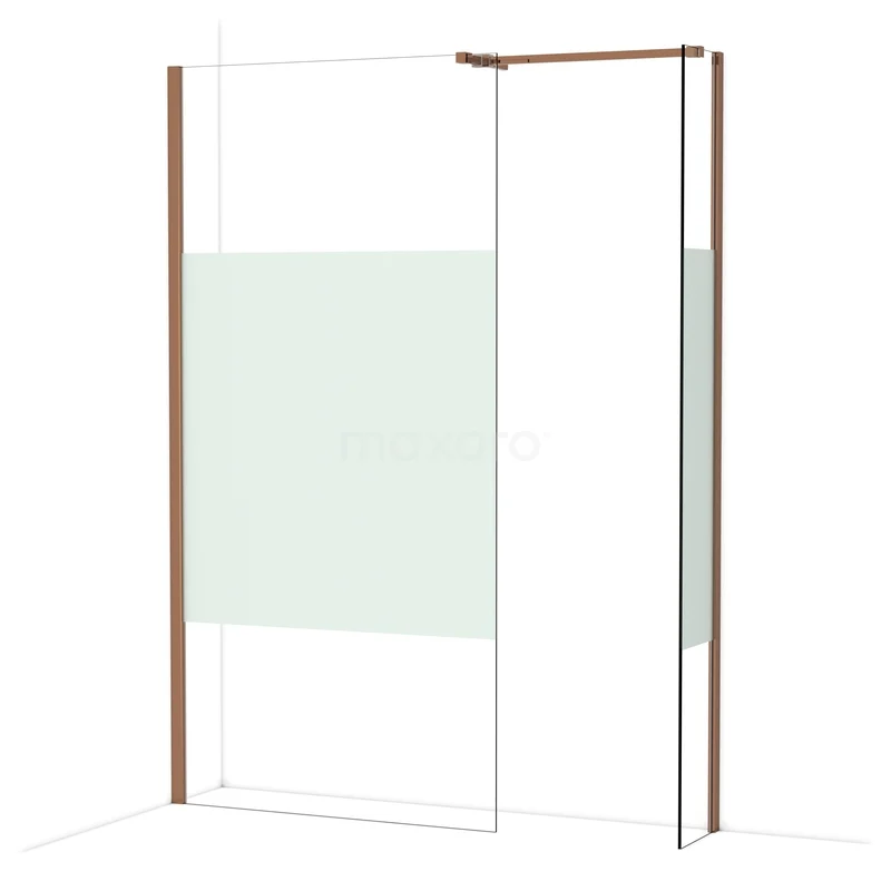 Begehbare Duschen IDB1003513GKP Duschwand mit kupferfarbenem Rahmen, schlankem Glasdesign und Mattglasstreifen, ideal für ein modernes Badezimmer.