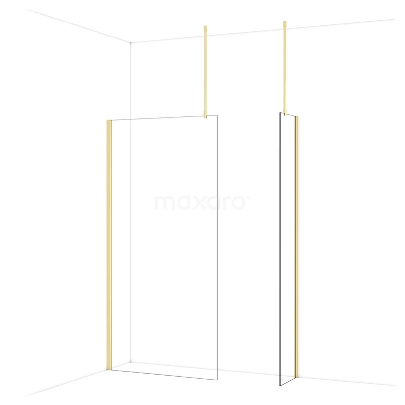 Begehbare Duschen IDB1004910GLG Minimalistische Glasduschwand mit goldfarbenen Aluminiumprofilen, ideal für ein modernes Badezimmer.
