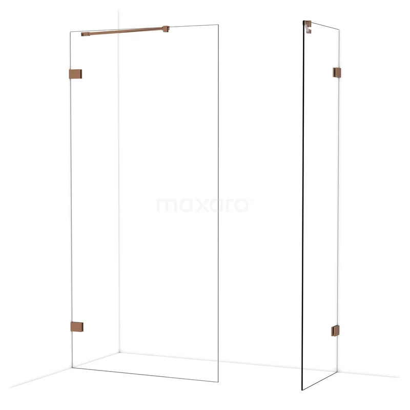 Diamond Inloopdouche | 100x60 cm Glanzend koper Helder glas 2 vaste wanden IDB1006420GKP