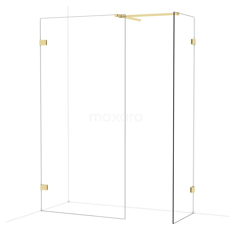Diamond Inloopdouche | 100x60 cm Glanzend lichtgoud Helder glas 2 vaste wanden IDB1006520GLG