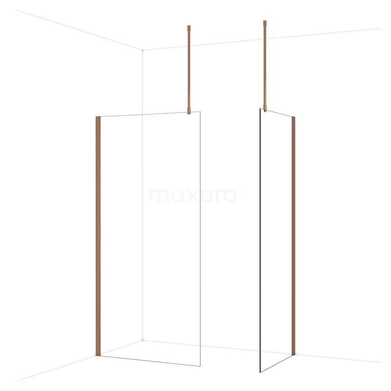Begehbare Duschen IDB1008910GKP Duschwand mit minimalistischem Design, Klarglas und Kupferakzenten. Ideal für ein modernes Badezimmer.