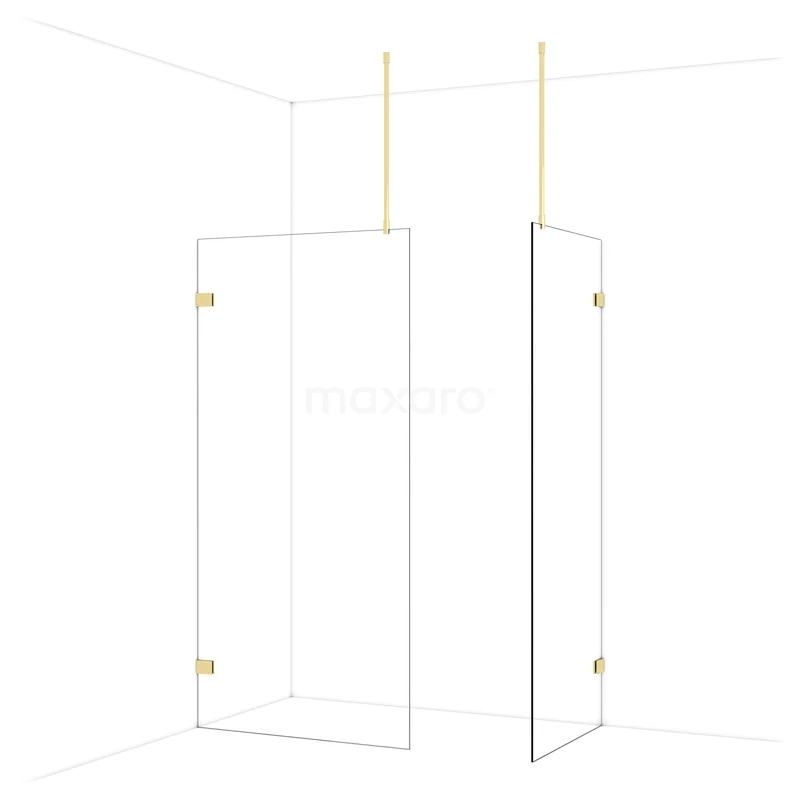 Diamond Walk-in shower | 100x80 cm Shiny light gold Clear glass 2 fixed walls IDB1008920GLG Shower wall with gold-coloured details, clear glass and modern design, perfect for a stylish bathroom upgrade.