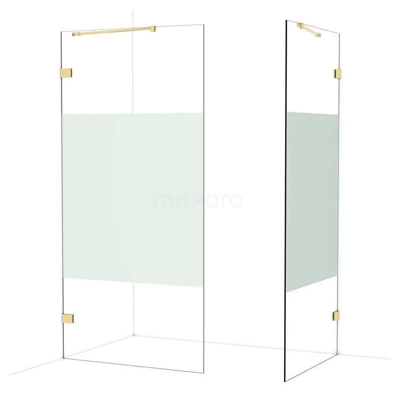 Diamond Inloopdouche | 100x90 cm Glanzend lichtgoud Helder met matte strook 2 vaste wanden IDB1009423GLG Diamond Inloopdouche | 100x90 cm Glanzend lichtgoud Helder met matte strook 2 vaste wanden IDB1009423GLG