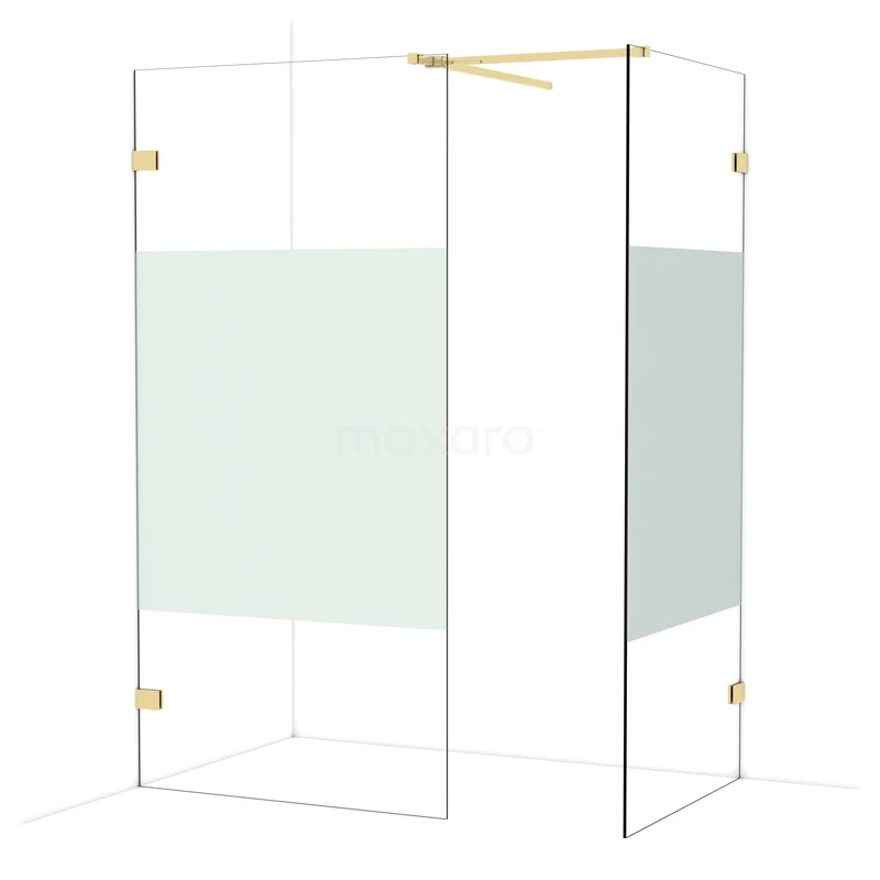 Diamond Inloopdouche | 100x90 cm Glanzend lichtgoud Helder met matte strook 2 vaste wanden IDB1009523GLG Diamond Inloopdouche | 100x90 cm Glanzend lichtgoud Helder met matte strook 2 vaste wanden IDB1009523GLG