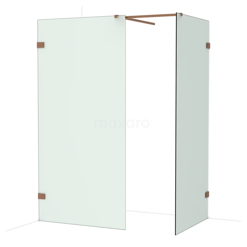 Diamond Walk-in shower | 100x90 cm Shiny copper Frosted glass 2 fixed walls IDB1009527GKP Glazen douchecabine met hoekinstap, helder glas en RVS scharnieren, ideaal voor moderne badkamers.